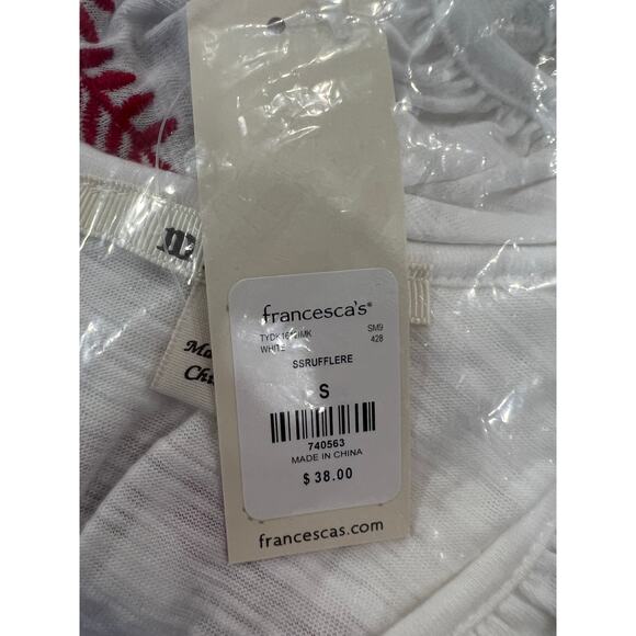 NWT Francesca's Mi ami White W/Red Embroidered Detailed Eyelet Top - Picture 8 of 10